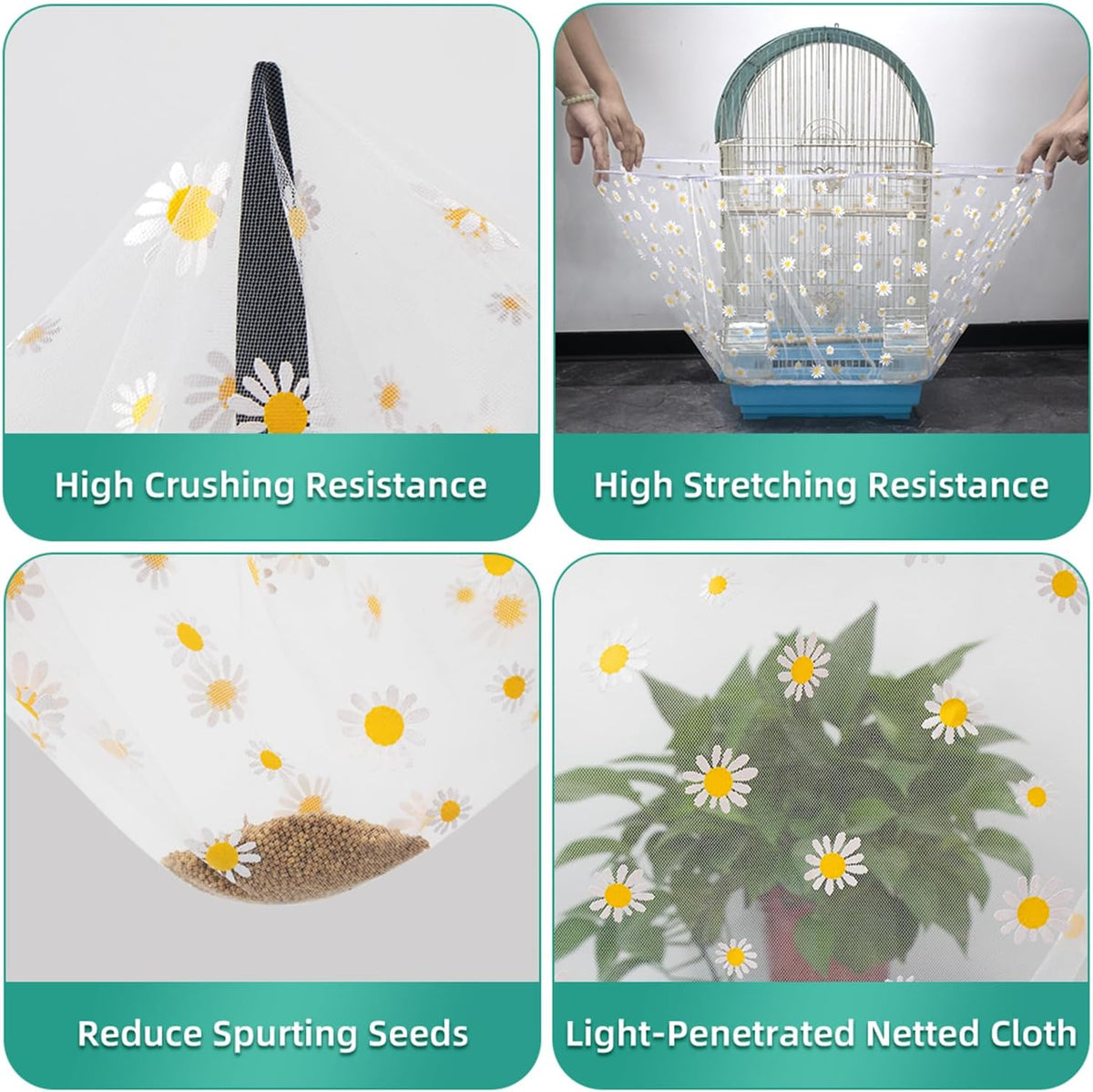 Bird Cage Seed Catcher, Seed Catcher Guard Net Cover - Daisy-white / 15.7" x87" - image 4