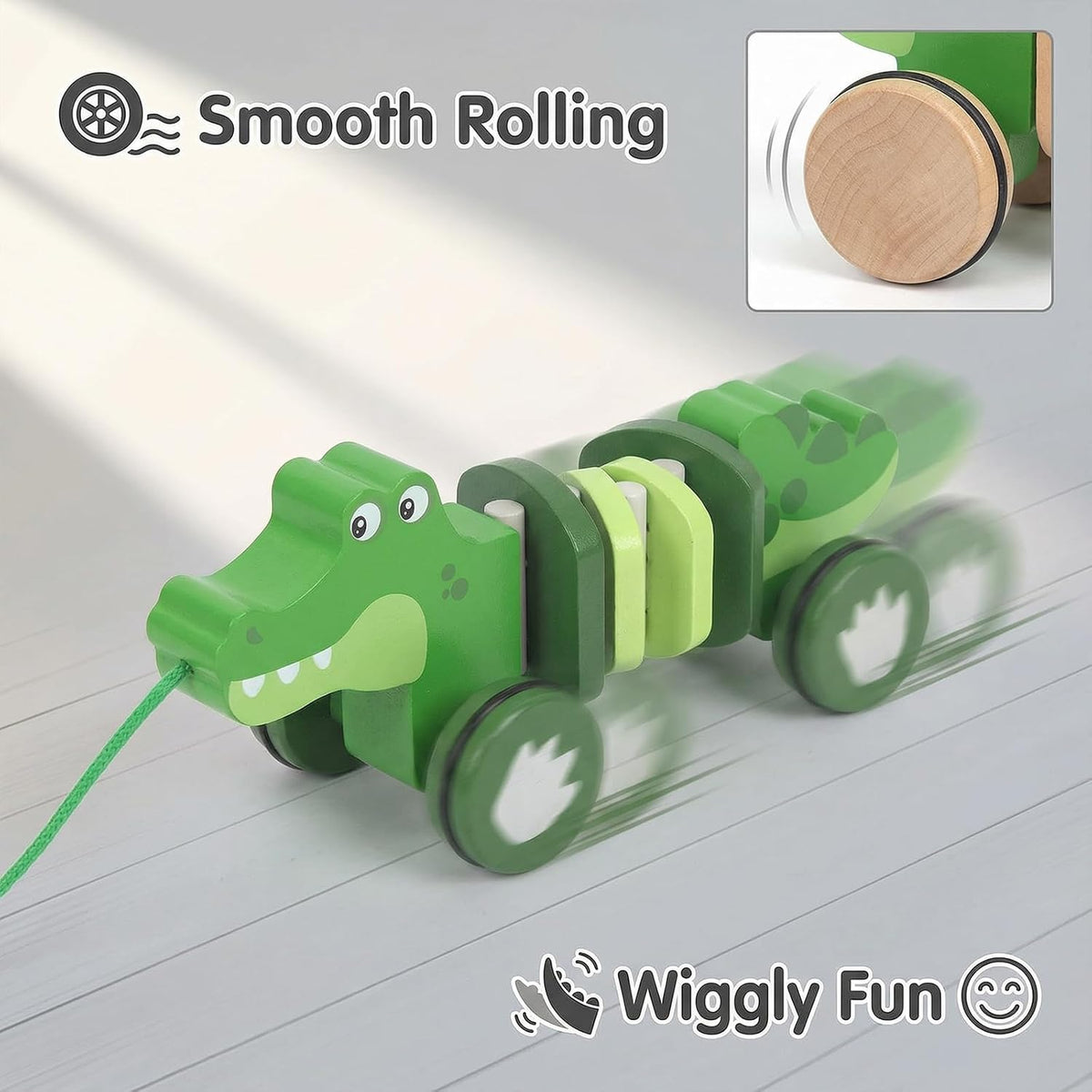 Baby Toys Car,Wooden Pull Along Toy for Toddlers 1 2 3 Year Olds – Fun for Kids & Family - Crocodile - image 3