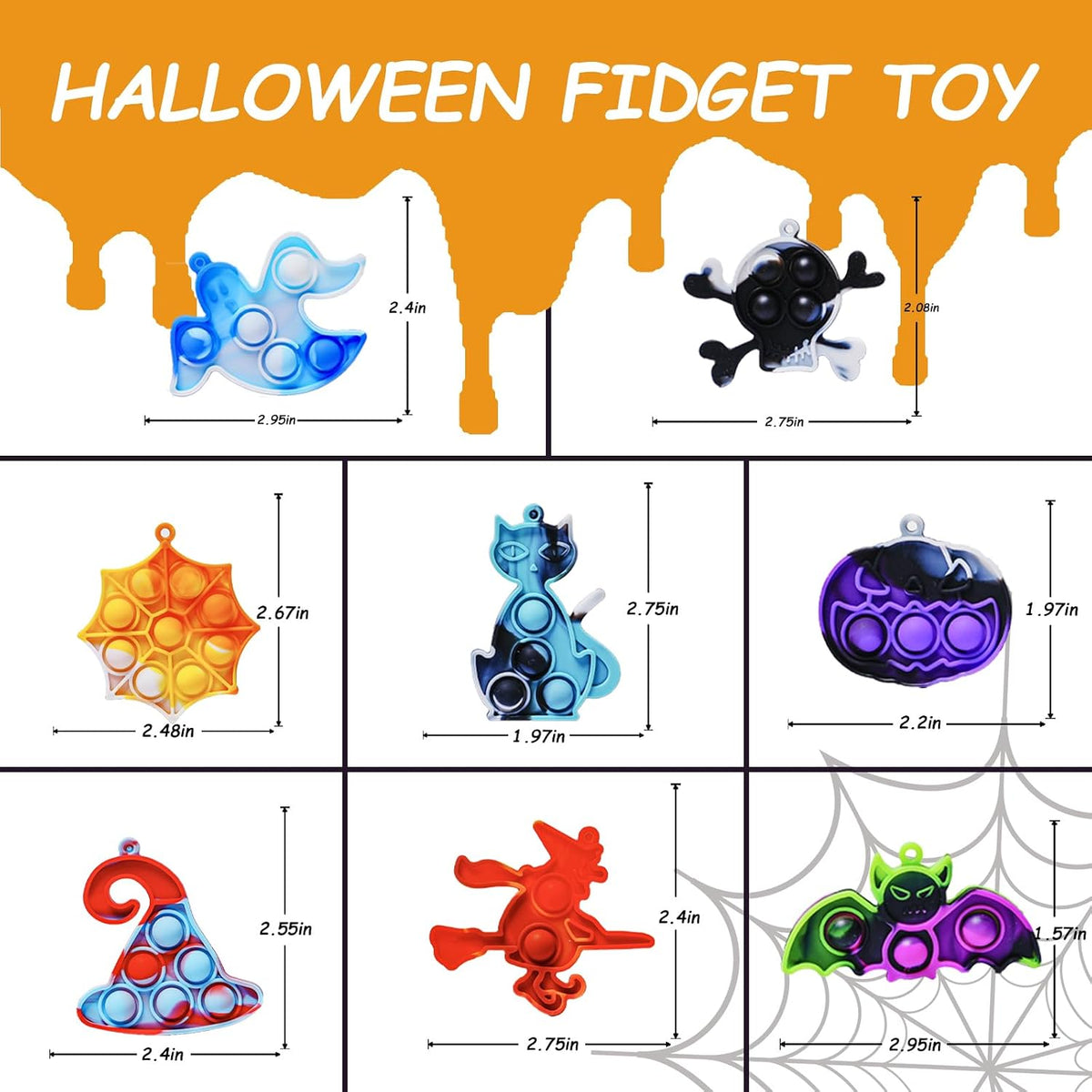ZEAYOU 80-piece Halloween pop fidget keychains in pumpkin, bat and ghost shapes - view 2