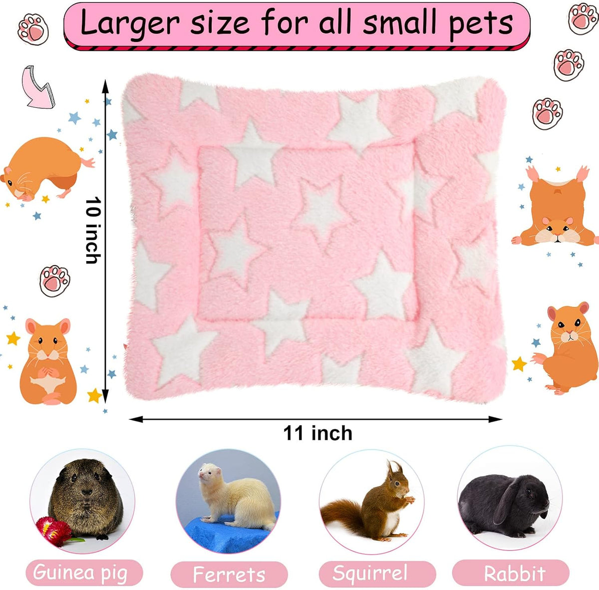 Jetec 3 Pcs Guinea Pig Beds, Fleece Small Animal Mats - Fleece / Star / Blue - image 2