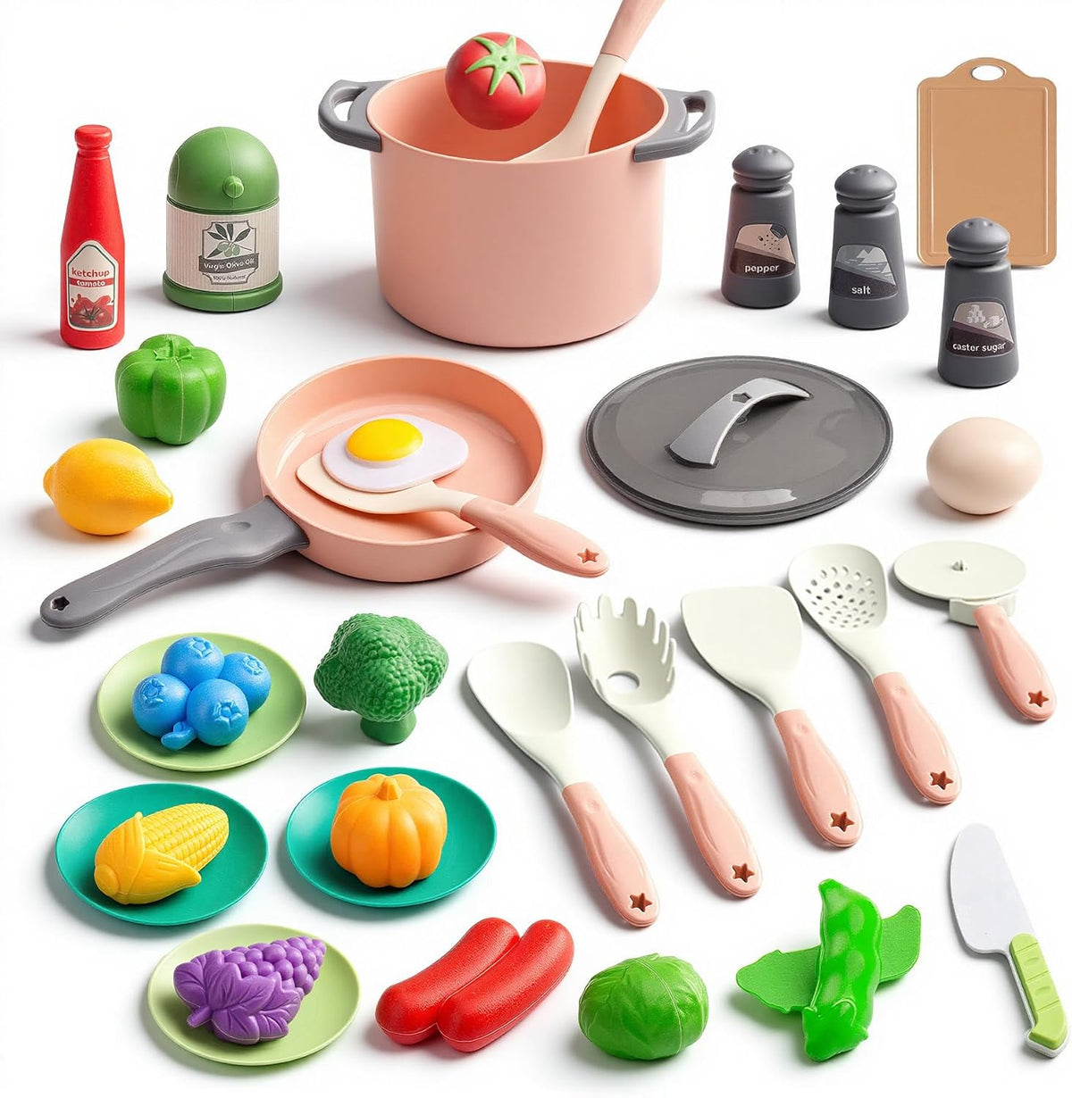 35Pcs Kids Kitchen Toy Accessories - Pink / 35Pcs
