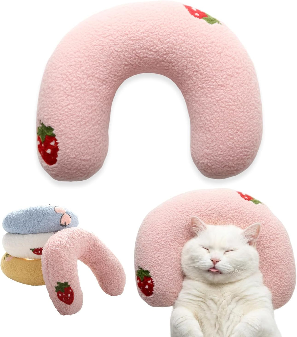 U-Shaped Calming Pillow for Cats and Dogs - Pink
