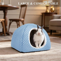Rabbit Hideout Large Bunny Bed Washable Rabbit House – Daily Care for Small Pets - Gray+Light blue - image 2