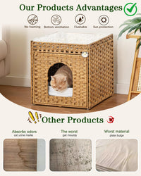 Cat Litter Box Enclosure Furniture, Hidden PE Rattan - Natural / Standard With 1 Cat Bed - image 3