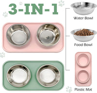 BNOSDM Double Dog Food Bowls Stainless Steel Dog Food and Water Bowls - Pink【Set of 2】 - image 3