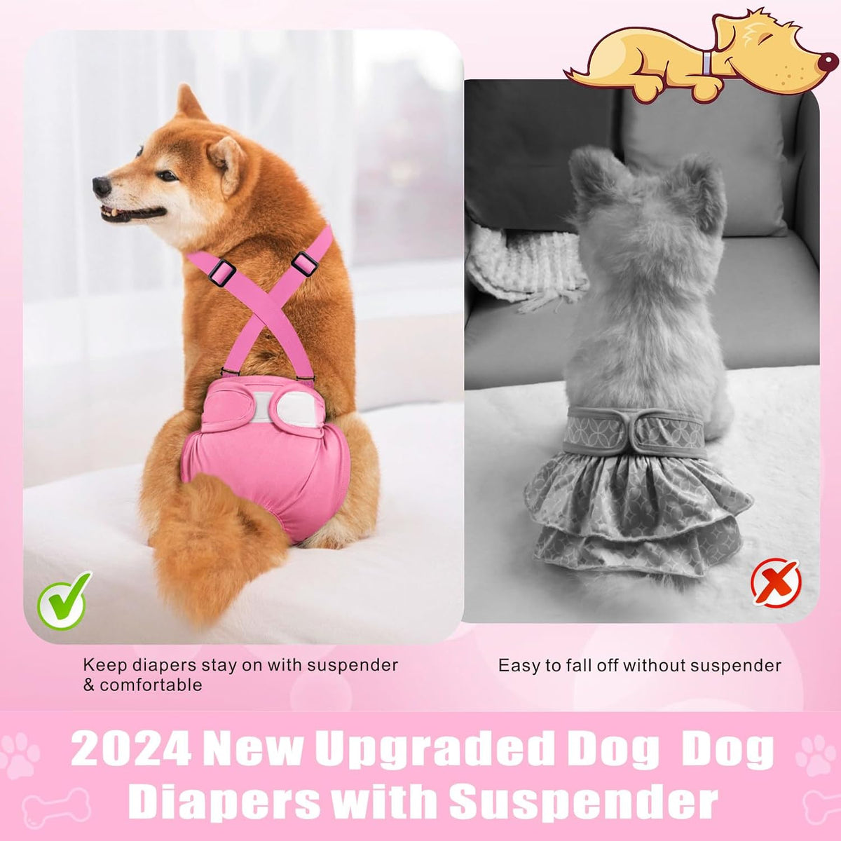 Idepet Female Dog Diapers with Suspender Detachable - Pink/Blue/Carneose / S - image 3