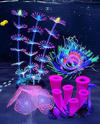 ZtohPyo 4 Pieces Aquarium Fish Tank Decorations with Glowing Effect