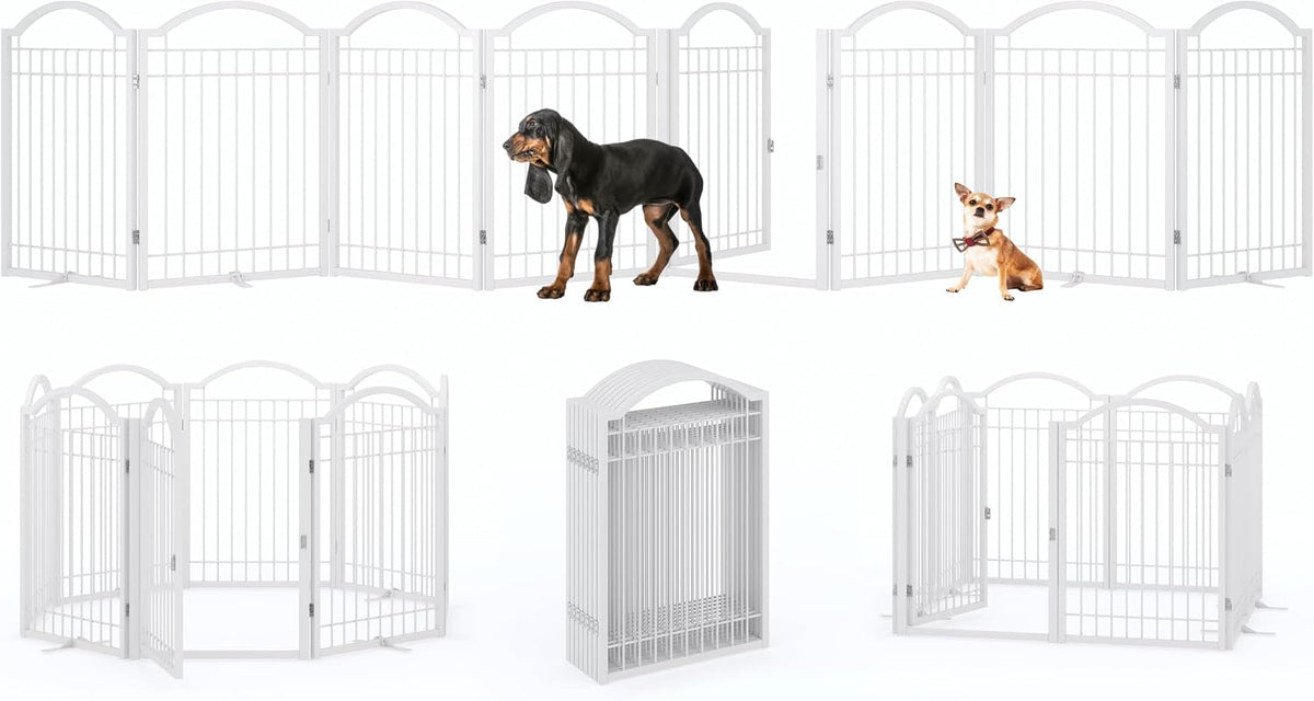 BHG Metal No-Assembly Freestanding Dog Gate with Door Walk Through - White / 8 panels - image 2