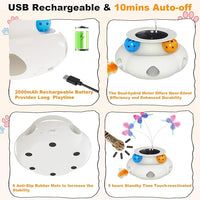 Interactive Cat Toys for Indoor Cats, 3in1 Rechargeable Pet Teaser Toy with Ambush Feather Wand, Fluttering Butterfly and Track Balls, Touch Activated Automatic Kitten Toys with Remote Control