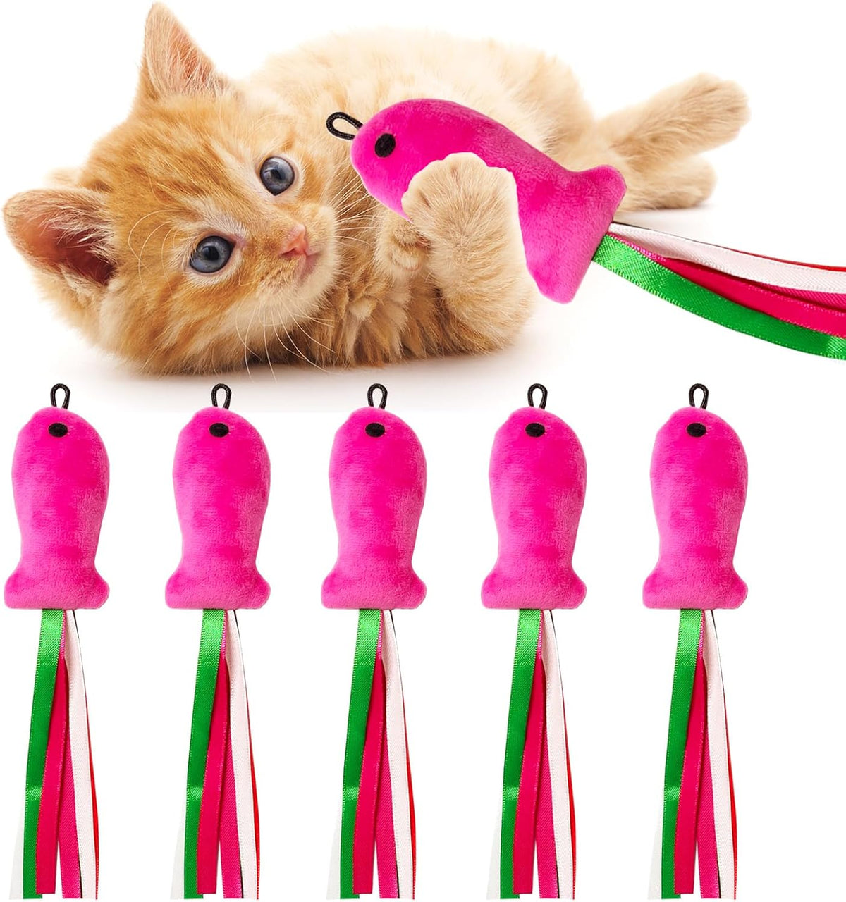 Catnip Toys, 5PCS Soft Plush Pink Fish Cat Toy Chew Kitten Toys – Essentials for Cats