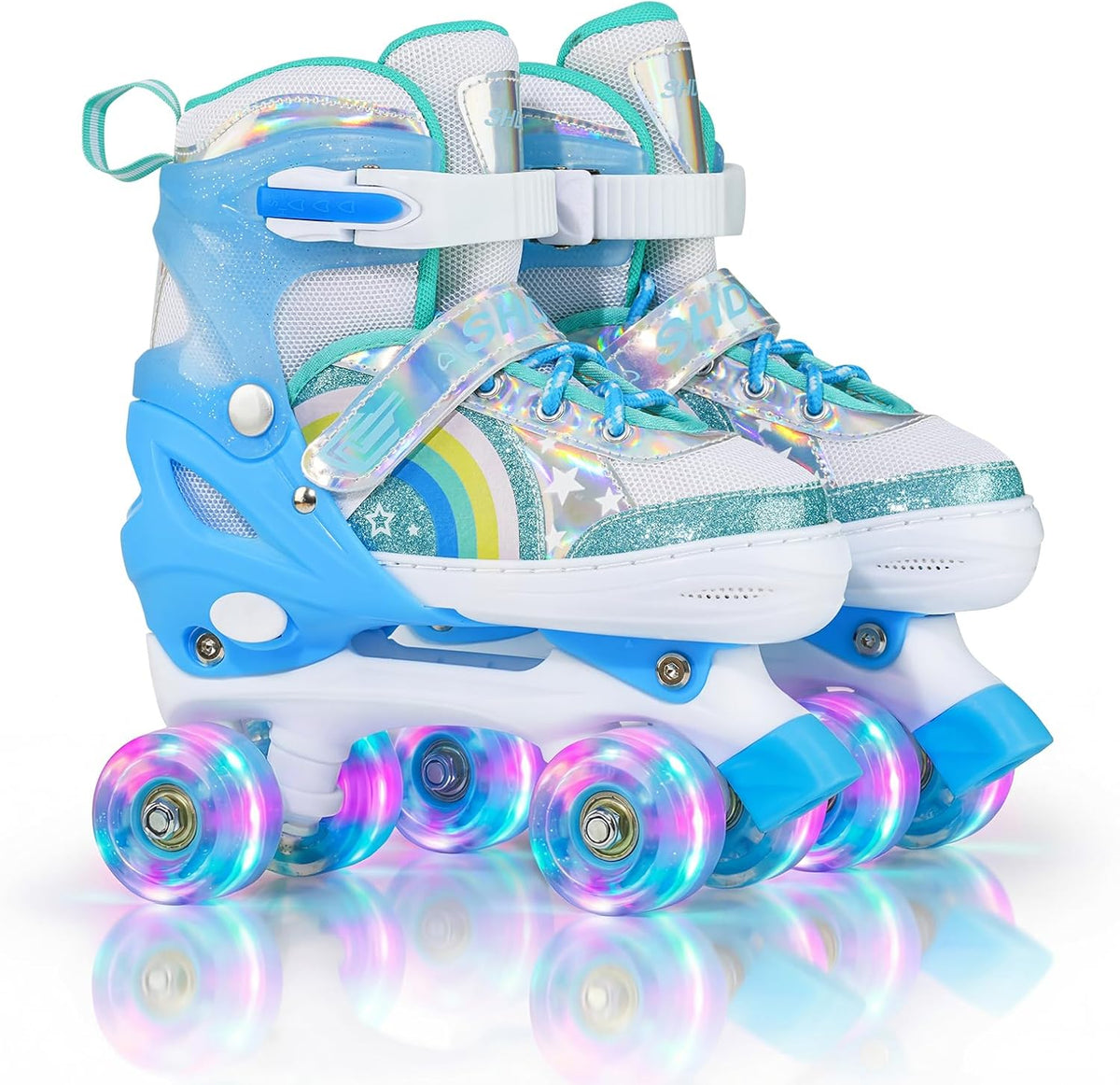 SHDSL pink rainbow light up adjustable roller skates for girls - view 6