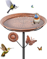 Metal Bird Bath for Outside - Vintage Brown, Butterfly
