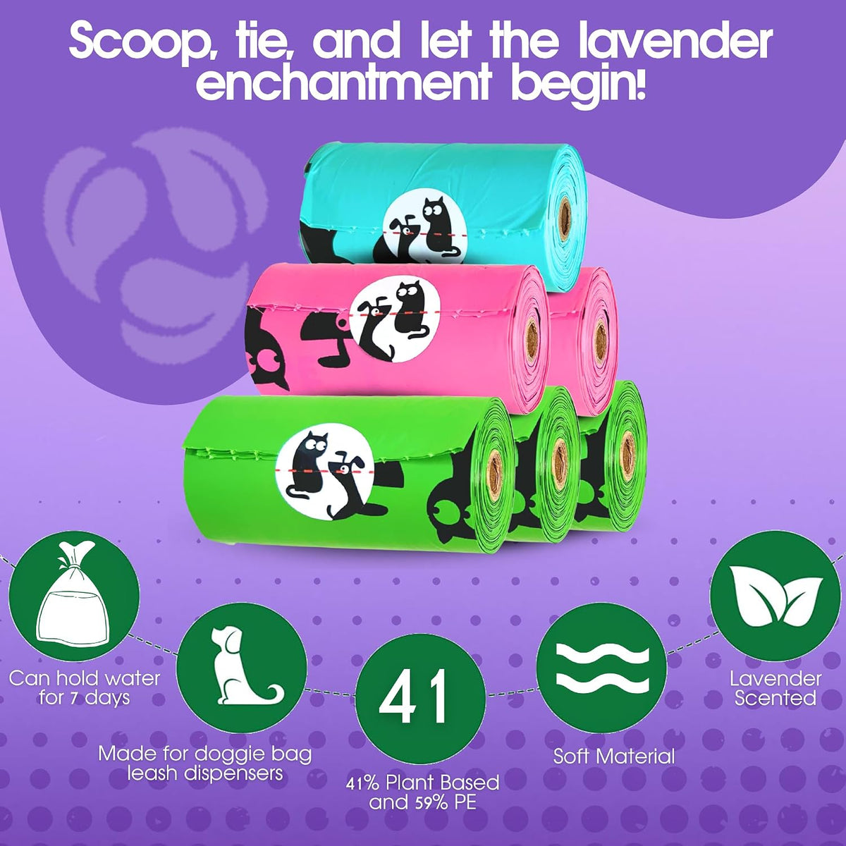 Pet N Pet Dog Poop Bags Rolls, Lavender Scented, Colorful - 720 Count / Lavender-scented - image 3