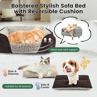 Miguel Washable Cat Bed for Indoor Cats With Removable Cushion, Easy to Wash Small Pet Sofa With Side, Rectangle Bolster Kitten Calming Cuddle Puppy Bed, Anti-Slip Bottom, Brown 20 Inch
