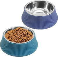 2PCS Stainless Steel Dog Bowls Set Removable Puppy Food and Water - 2 PCS / Roman Column (Blue, Green)