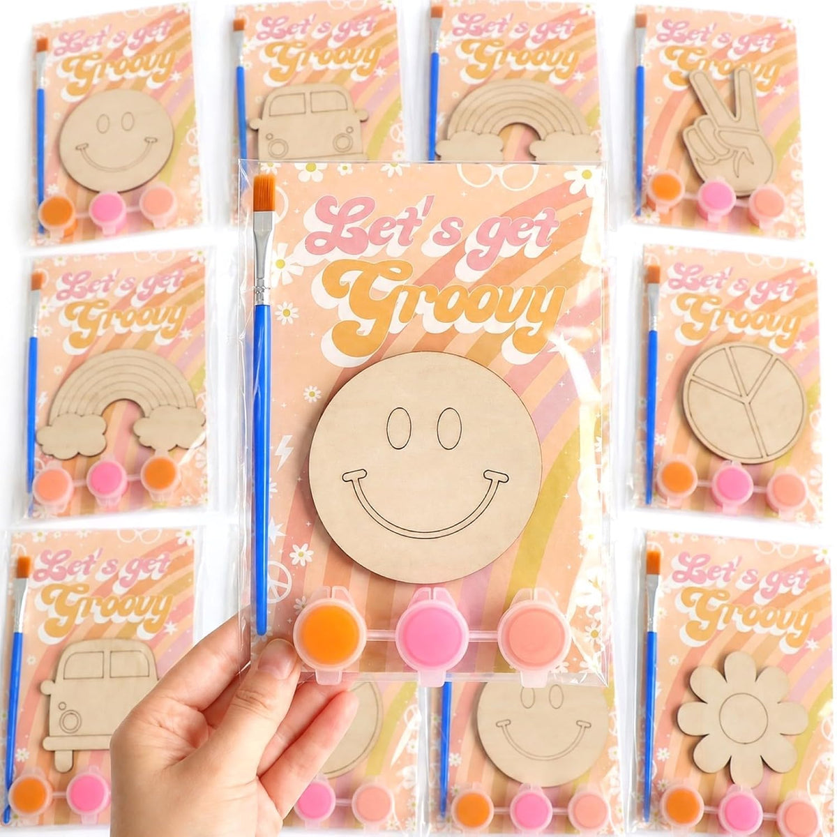 BOIKOKY 12-pack rainbow painting party favor kits with wooden rainbow magnets - view 4