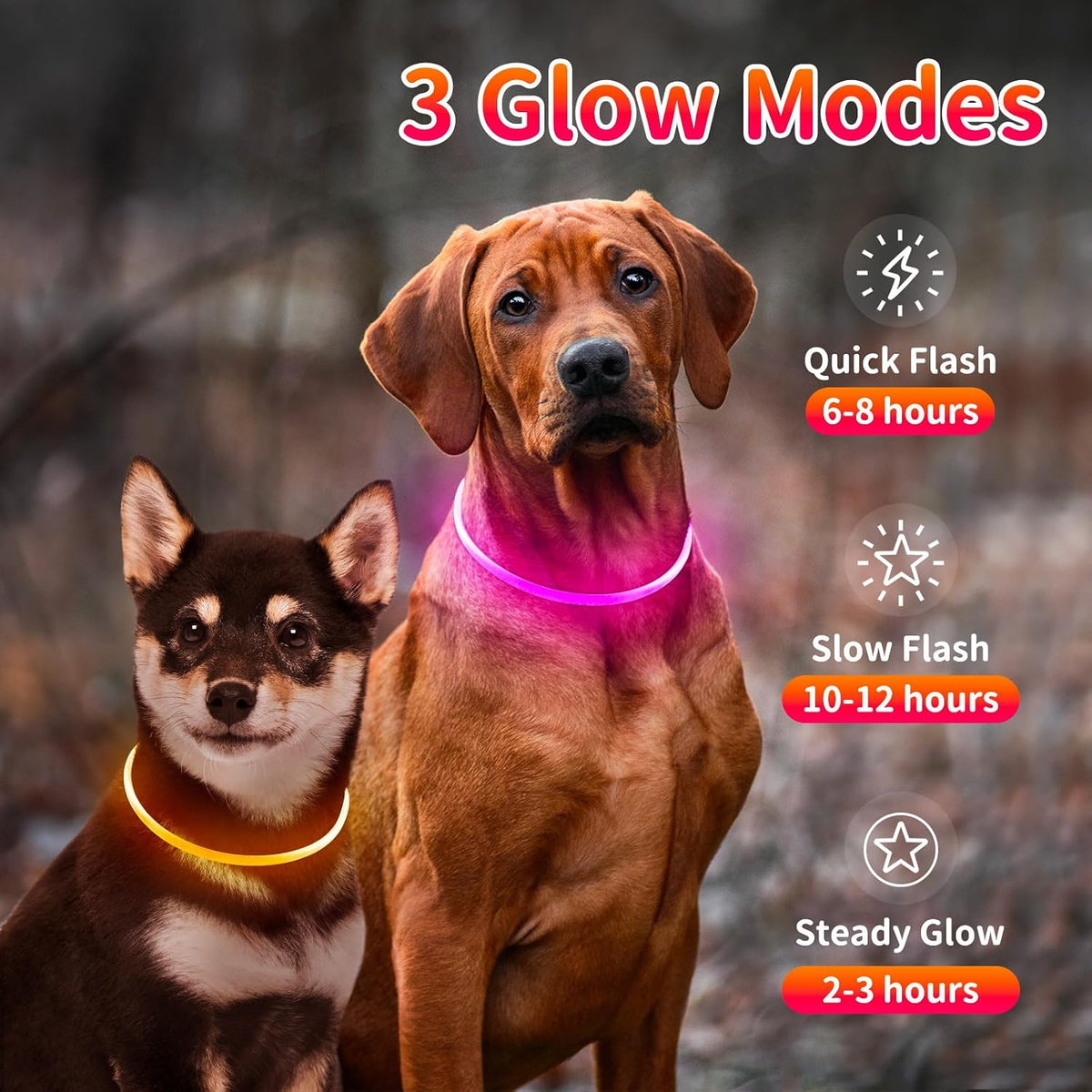 2 Packs Light Up Dog Collar - Pink+Orange - image 3