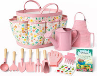 Qtioucp Kids Gardening Set 14Pcs Garden Tools with Tote Bag - Pink