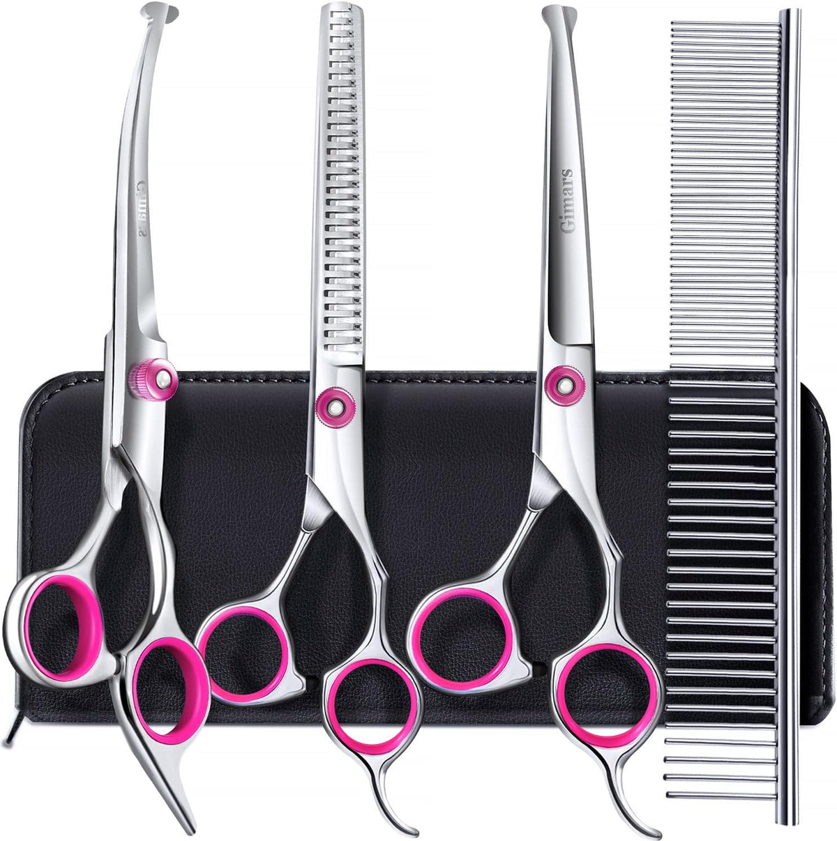 Gimars Titanium Coated Professional 6 in 1 4CR Stainless Steel Dog - Pink 5 in 1