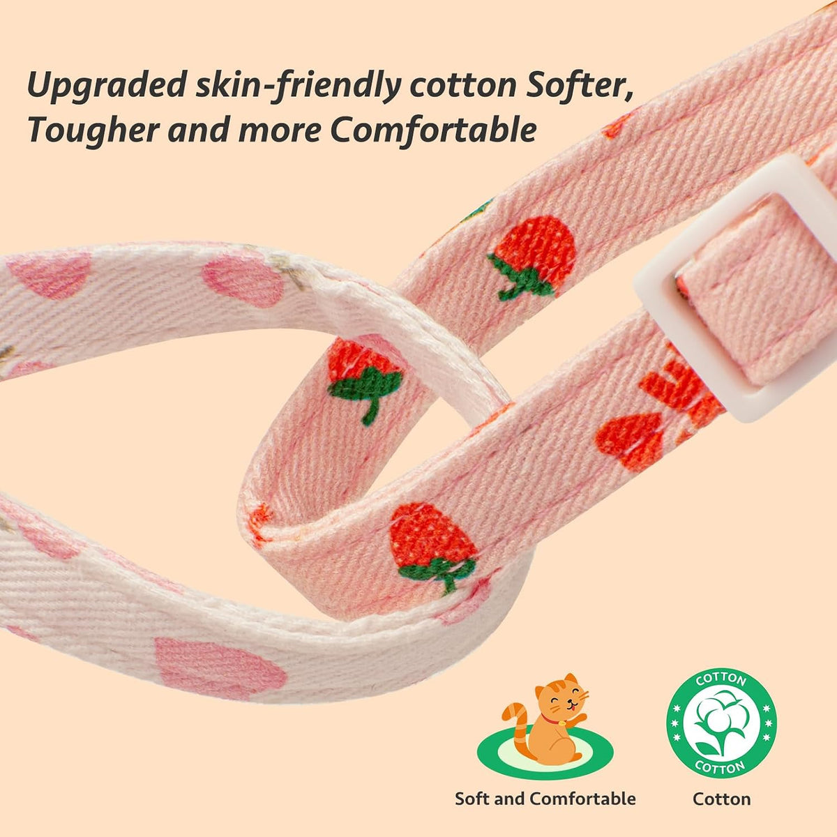 2 Pack Cotton Cat Collar Pink Strawberrie White Heart Cute Kitten - Pink&White - image 4