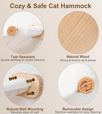 Cat Wall Shelves with 1 Floating Fabric Hammock, 2 Ladders with 4 Steps Each & 1 Flat Cat Shelf, Wall Mounted Bed Furniture & Climber, Indoor Playground