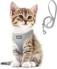 Fida Cat Harness and Leash Set for Walking Kitten and Puppy - XXXS (Neck:10.2"-11.4"; Girth:11.4"-12.6") / Light Gray