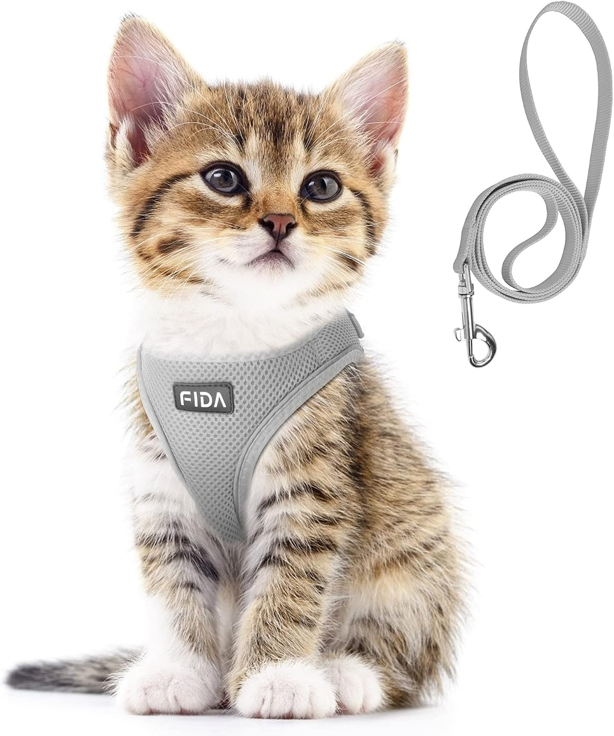 Fida Cat Harness and Leash Set for Walking Kitten and Puppy - XXXS (Neck:10.2"-11.4"; Girth:11.4"-12.6") / Light Gray