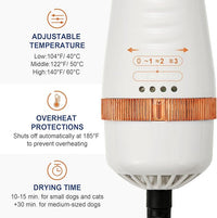 3-in-1 Pet Hair Dryer Brush for Dogs & Cats Portable, Dog Hair Blower & Slicker Brush Adjustable Temp (Low/Middle/High), Overheat Protection