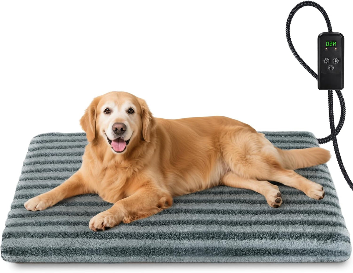 Large Pet Heating Pad, Adjustable Temperature with Timer - Grey / L (35'' x 24'')