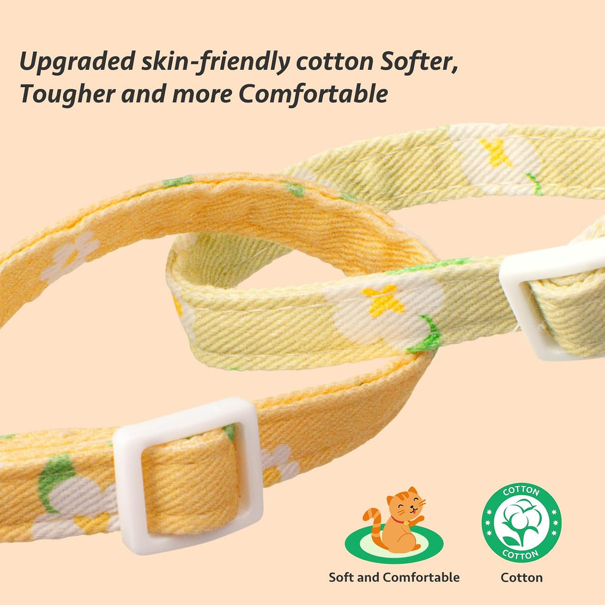 2 Pack Cotton Cat Collar Pink Strawberrie White Heart Cute Kitten - Green&Yellow - image 4