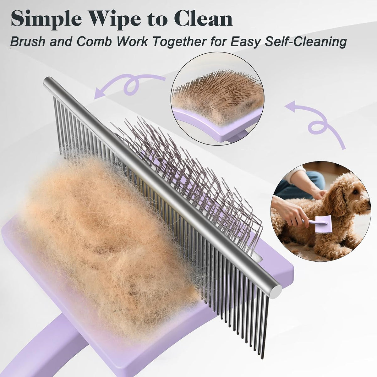 2PCS Slicker Brush for Dogs & Pet Comb - Light Purple / Large - image 4