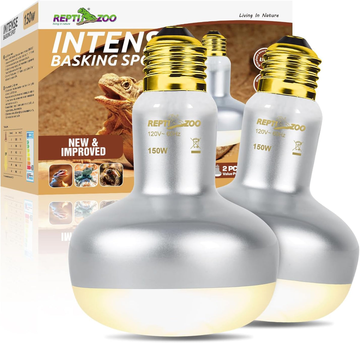REPTI ZOO 2 Pack Heat Lamp 100W - Natural Basking Light Bulb 150W