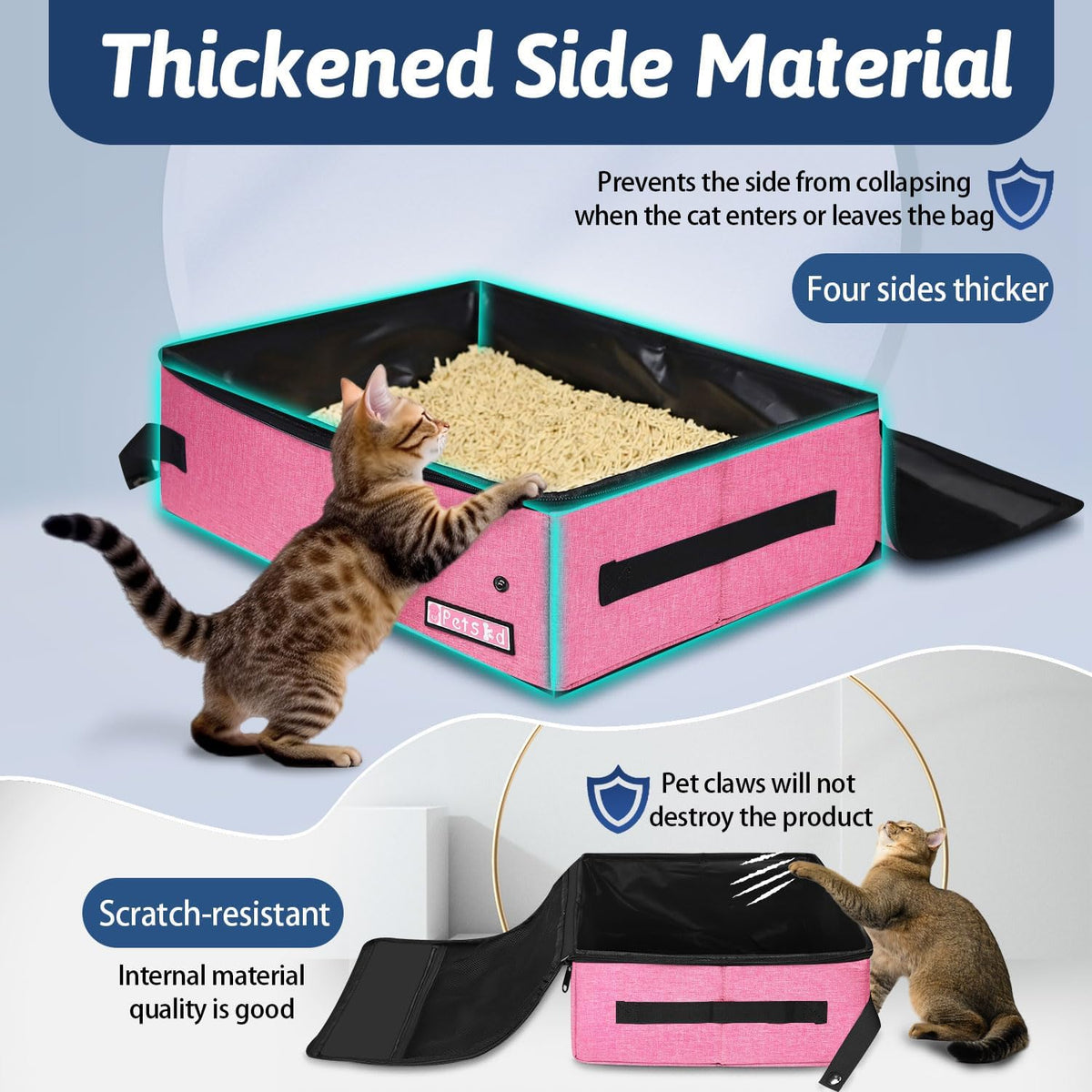 Petskd Portable Cat Travel Litter Box with Lid - Large / Pink - image 4