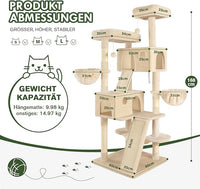 MUTICOR 66 Inches Multi-Level Large Cat Tree Tower for Indoor Big Feline/Cozy Plush Perches/Condo/Sisal Scratching Posts/Hammock and Baskets/Activity Center Play House/Wide Base/Beige