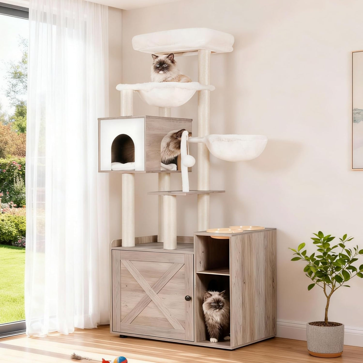 Hey-brother Cat Tree Tower - XL (28.4"×17.7"×61.0") / Rustic Gray