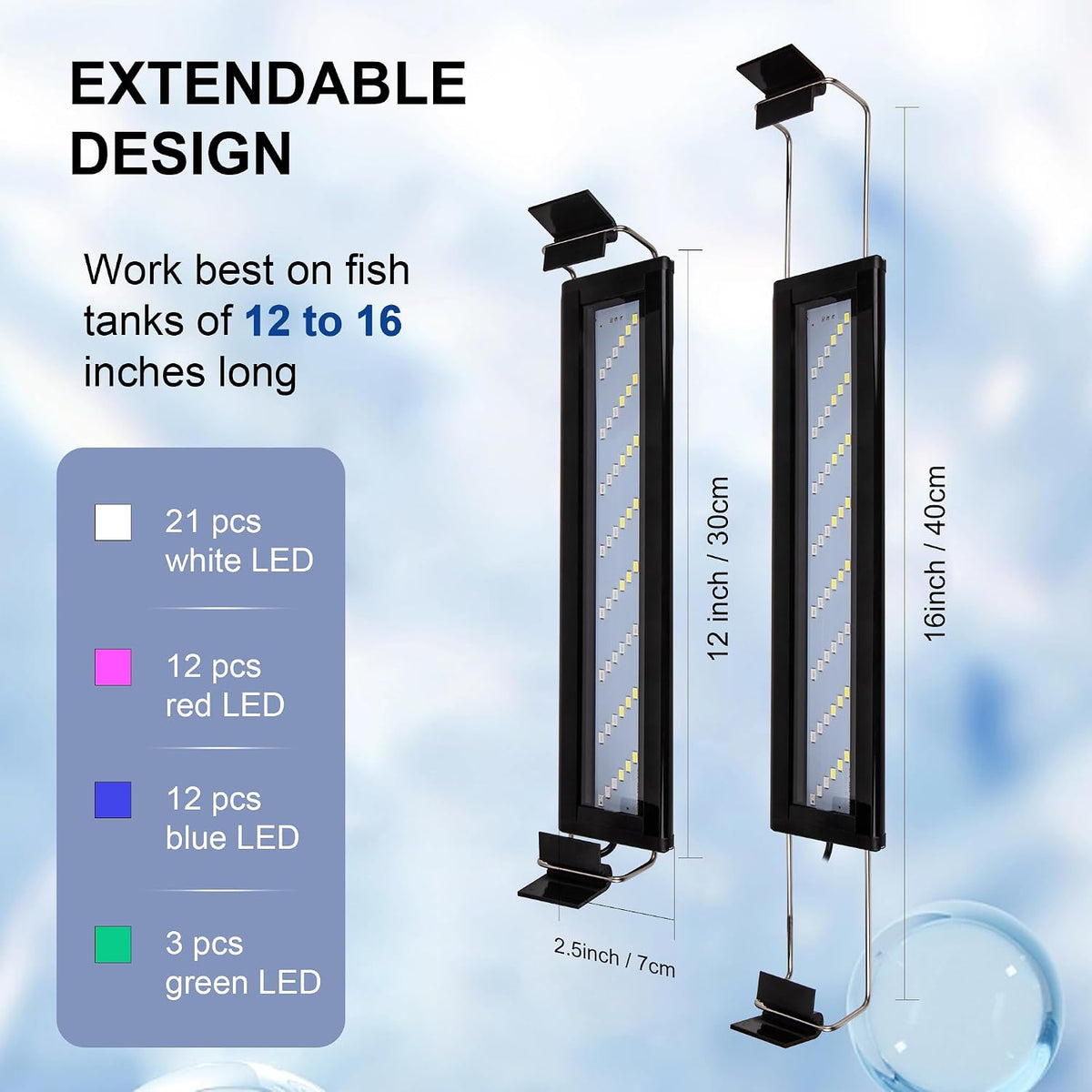 Led Aquarium Light, Full Spectrum Fish Tank Lights, Plants - 12-16 IN - image 2