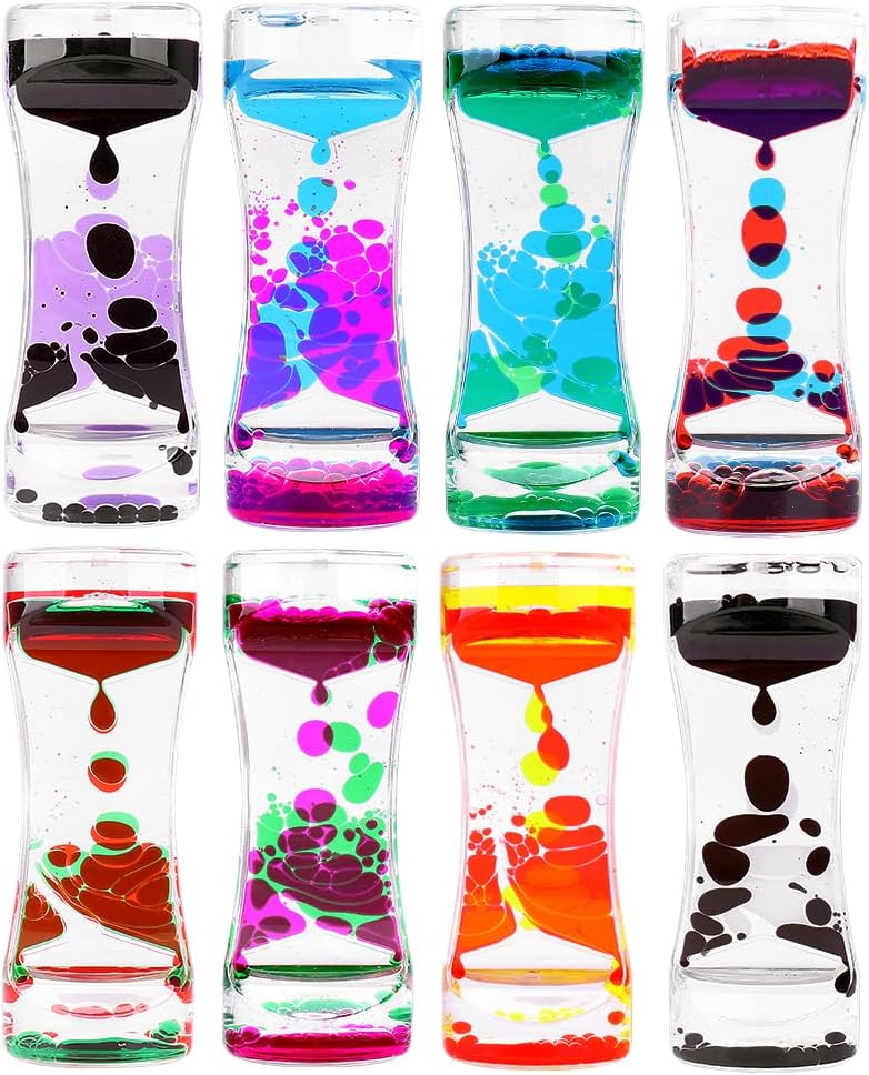 Oneshow 3 Pack Liquid Motion Bubbler Oil Hourglass Sensory Toys - Rainbow 8 Pack
