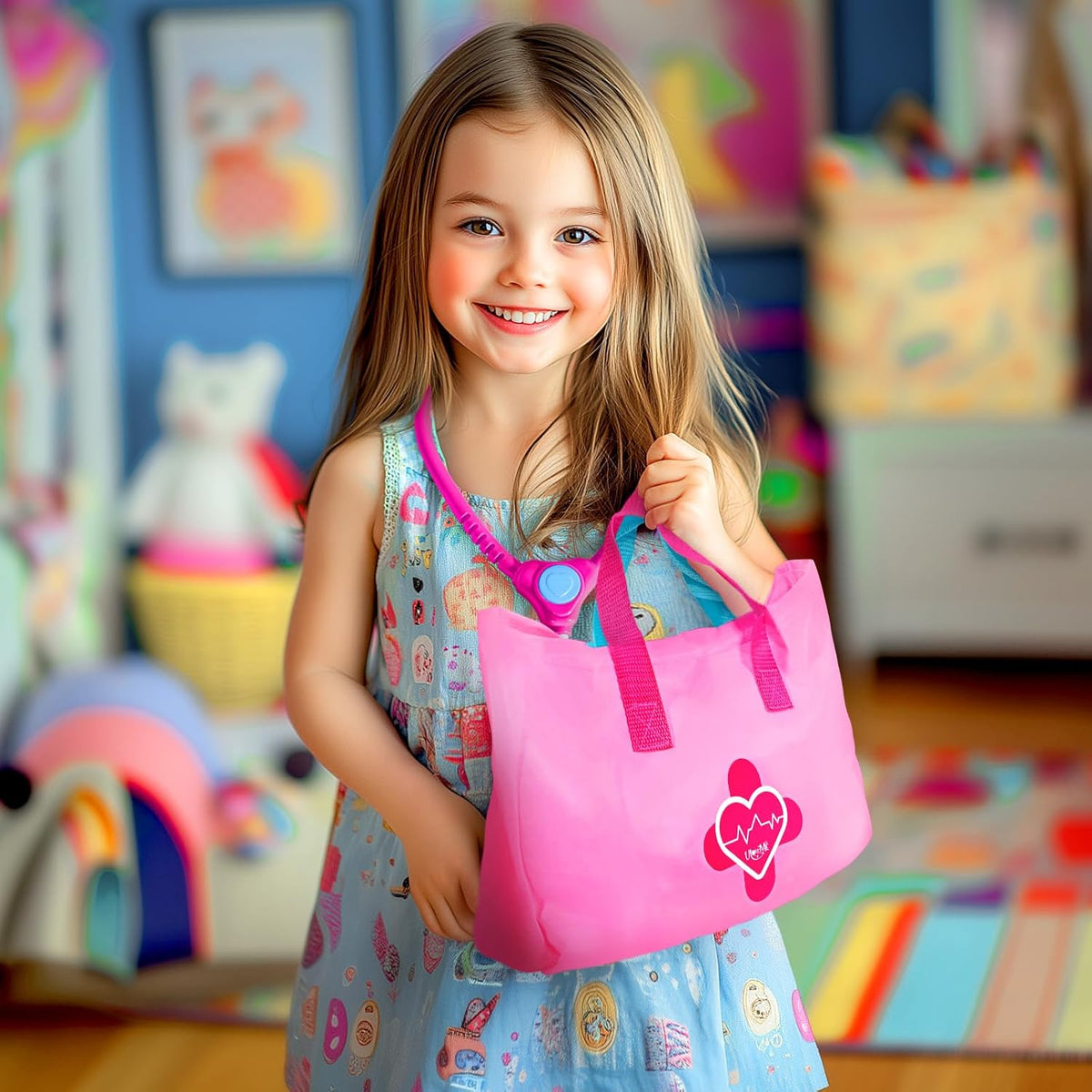 ULOVEME doctor kit for kids with light and sound tools and a fuchsia carry bag - view 8