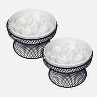 Raised Ceramic Cat Slow Feeder Bowl - White Set of 2