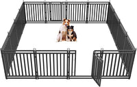 Dog Fence Outdoor Indoor, 32" Inch Height 16 Panels Dog Playpen for Large/Medium/Small Dogs Metal Dog Pen for Yard Camping and RV | Black-Silver
