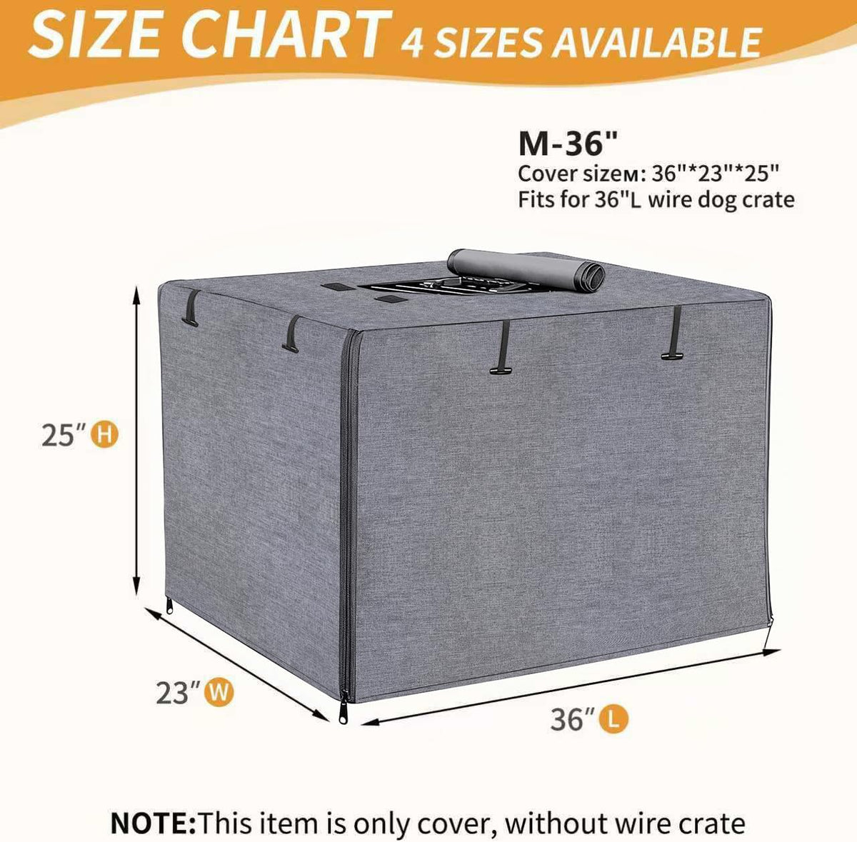 DONORO Dog Crate Cover 24 Inch Waterproof Pet Kennel Cover 600D Heavy - 36.0"L x 23.0"W x 25.0"H / Grey - image 2