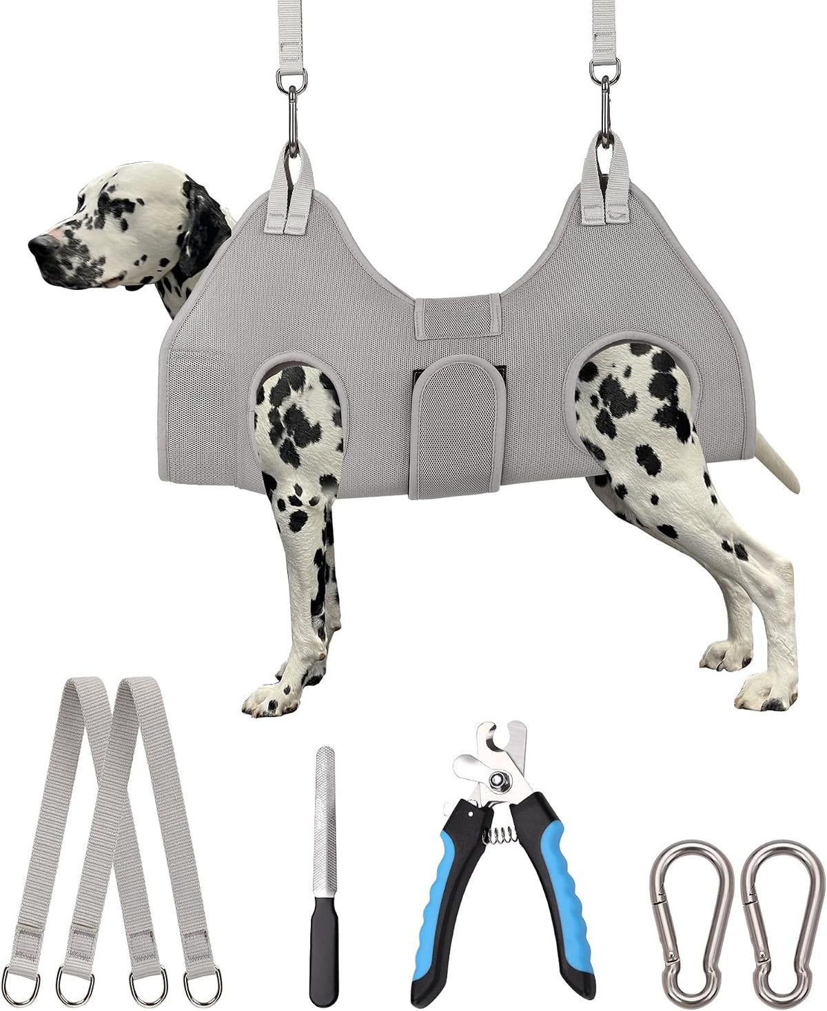 Dog Grooming Hammock Harness, Small Dog Groming Sling - XXL (120 LB Max) Silver Grey 16-27in
