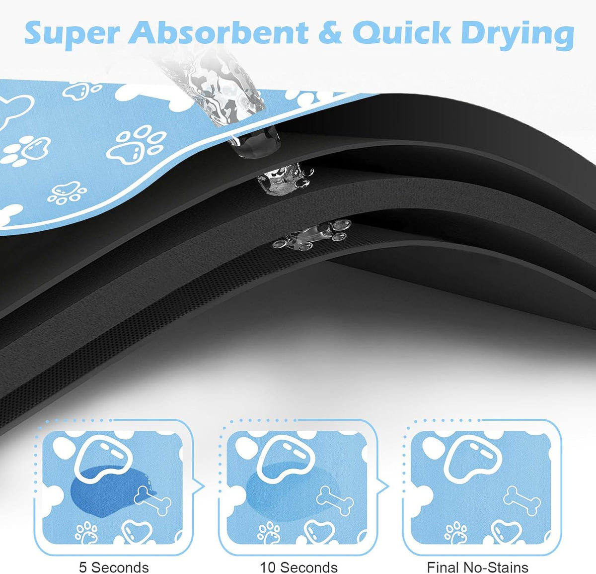 Dog Cat Food Mat, Rapid Absorbent Pet Feeding Mat - 24"L x 16"W / Bone Shaped Blue - image 2