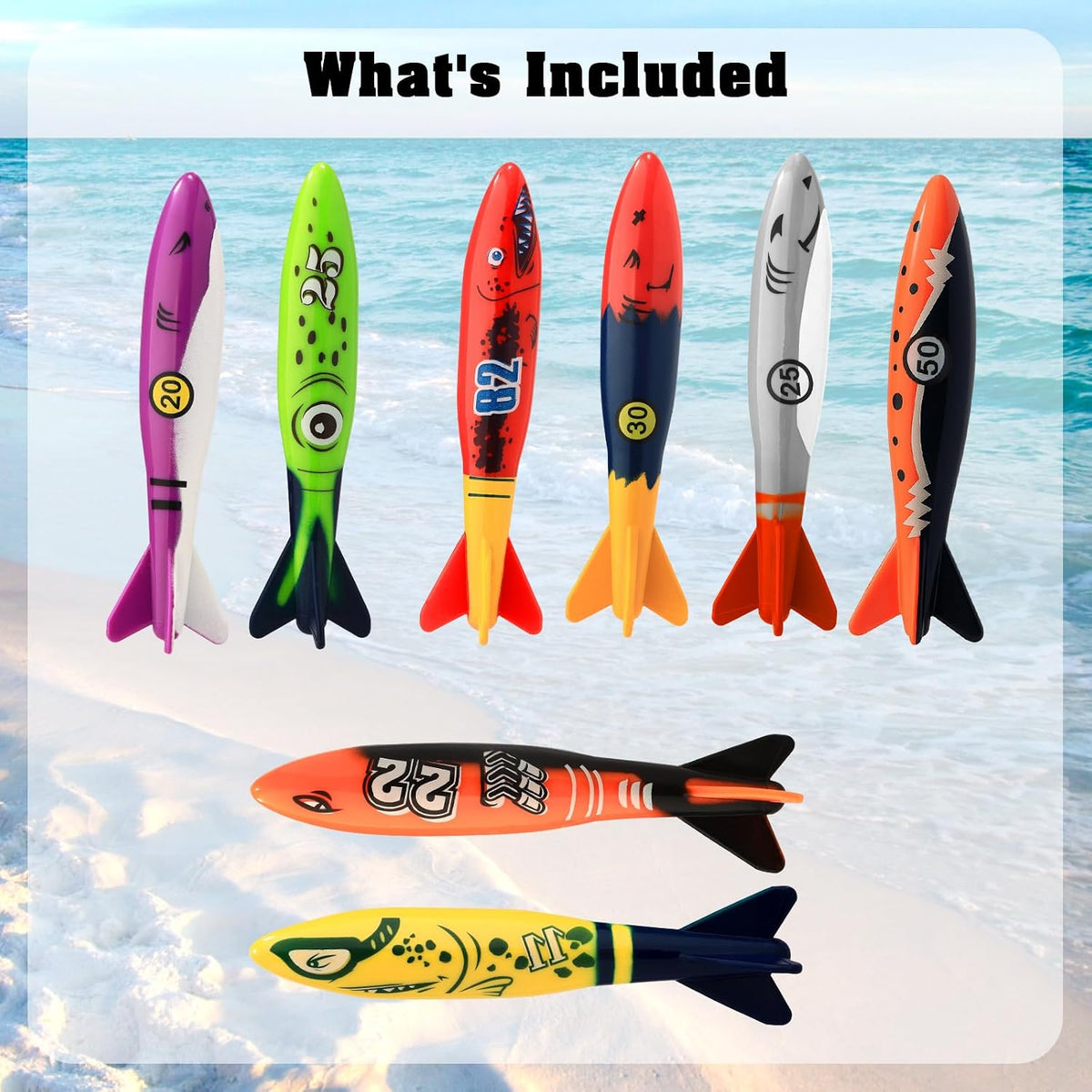 Leislam 16 piece pool diving toys with dive rings, dive sticks, dive gems and storage bag - view 15