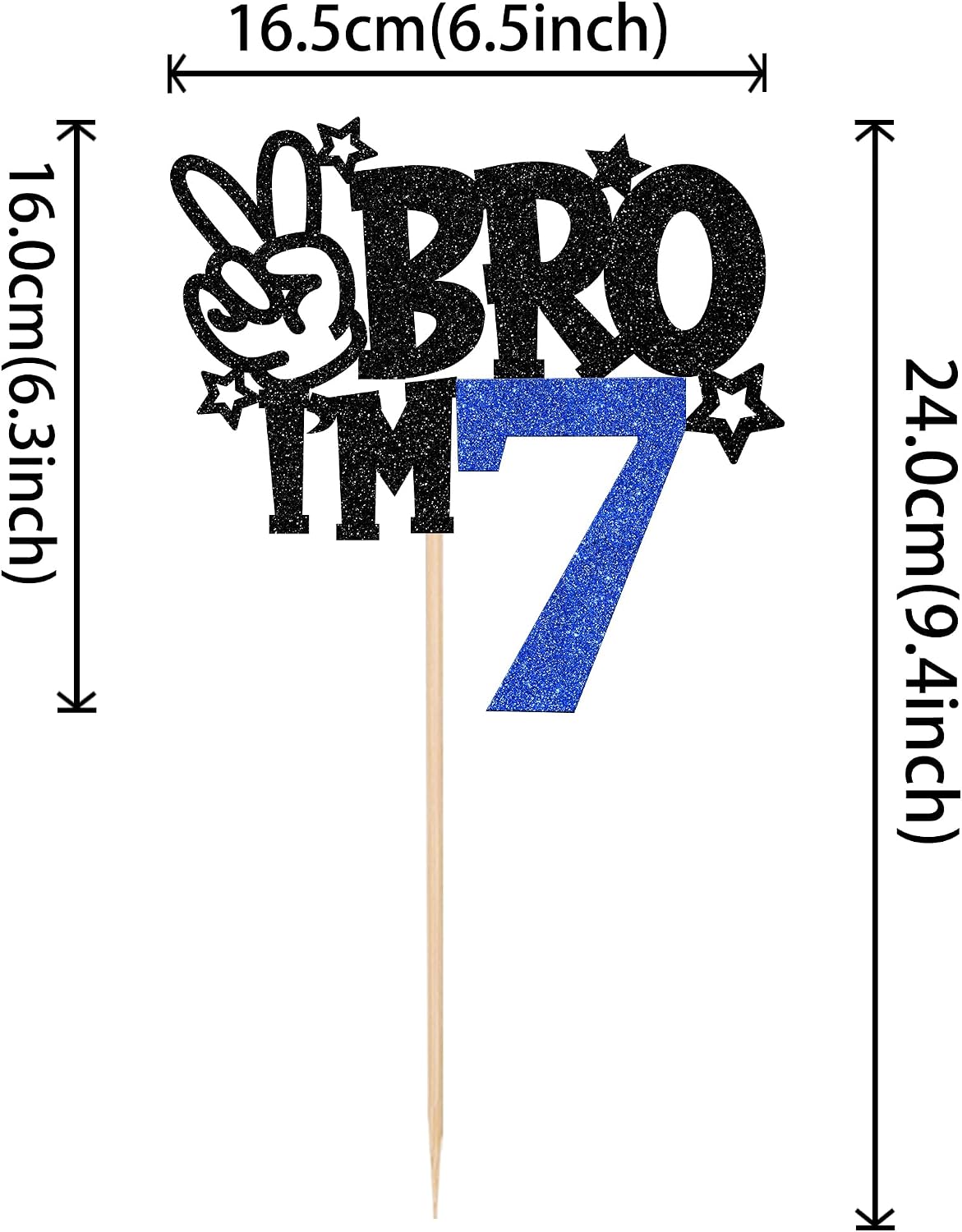 1 PCS Brother I'm 7 Cake Topper Glitter Star Happy 7th Birthday Cake - Blue 7th - image 2