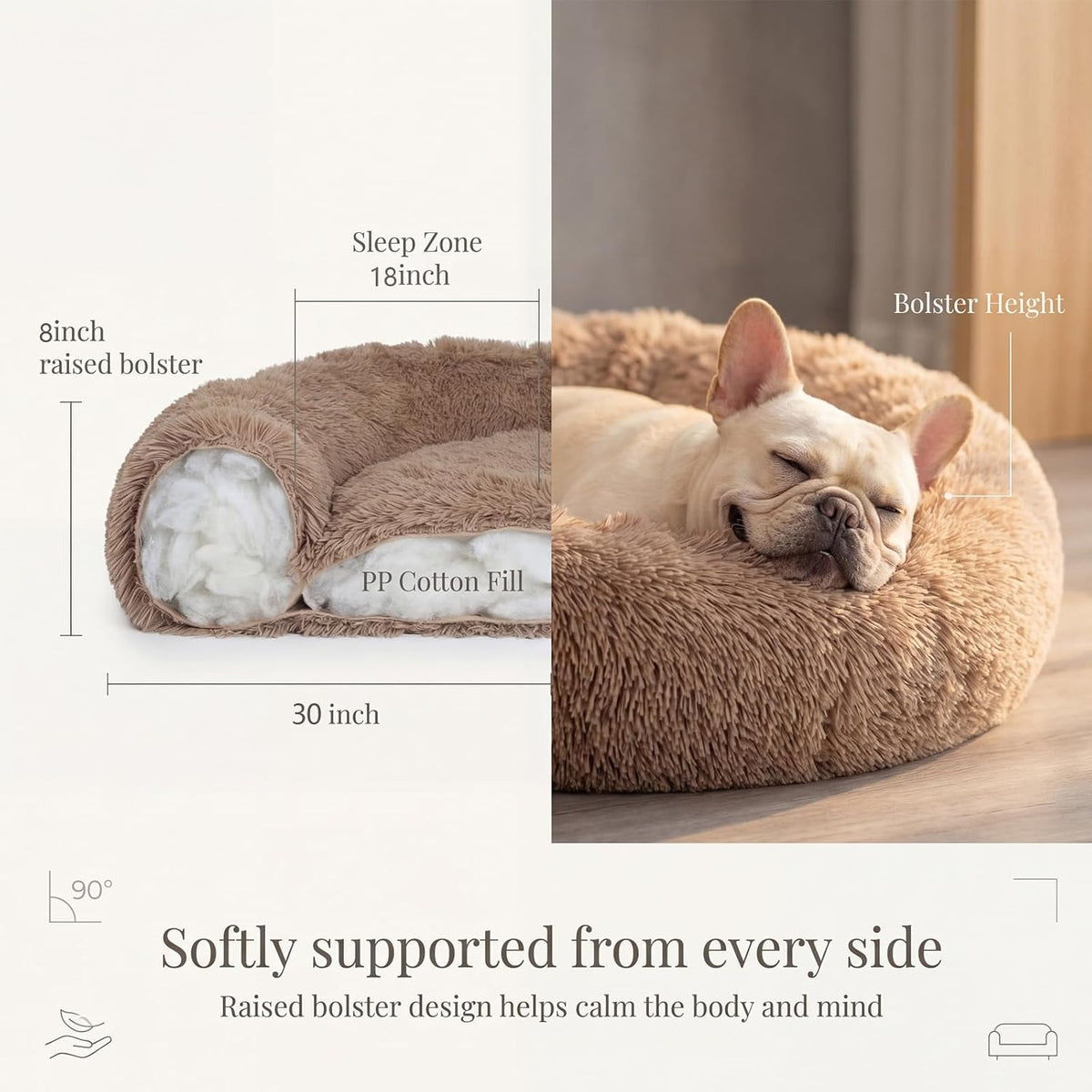Small Calming Dogs Bed for Small Dogs Anti-Anxiety Machine Washable - Brown / 30 inches - image 4