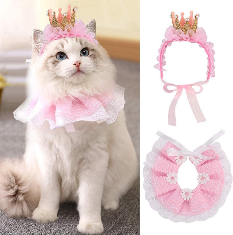 Legendog Bandana, Princess Costumes Cute Lace Crown Accessories for Cats Small Dogs, Pink Outfit
