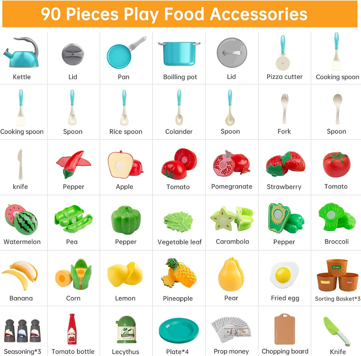35Pcs Kids Kitchen Toy Accessories - Turquoise / 90Pcs - image 3