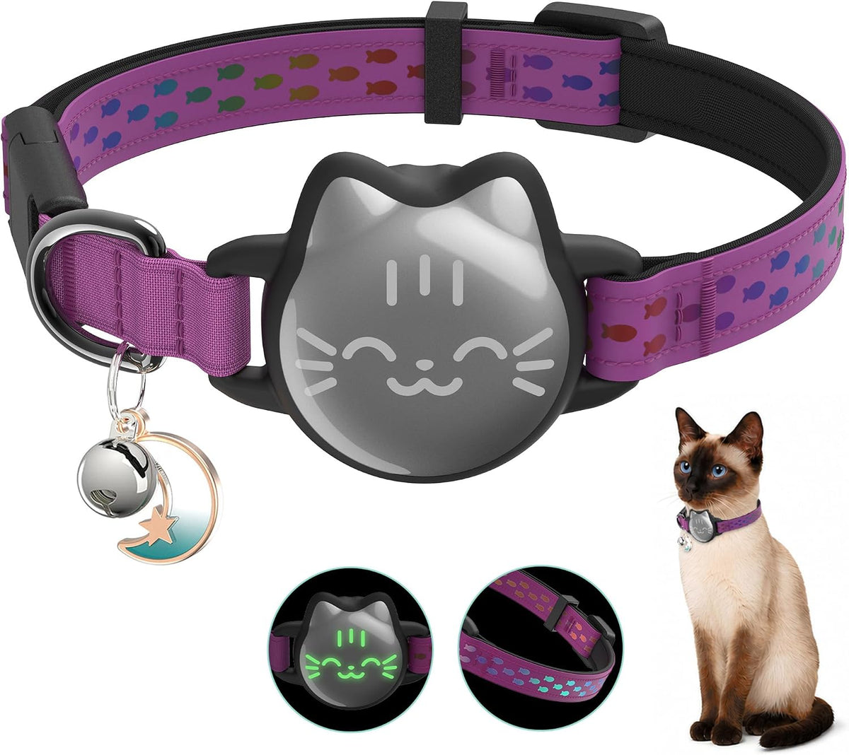 AirTag Cat Collar, Reflective Breakaway Collar - Rose / Small(9-13inch)