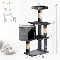 BestPet Cat Tree 36 inch Tall Scratching Toy Activity Centre Cat Tower Cat Condo Multi-Level Furniture Scratching Posts for Indoor Cats,Light Gray